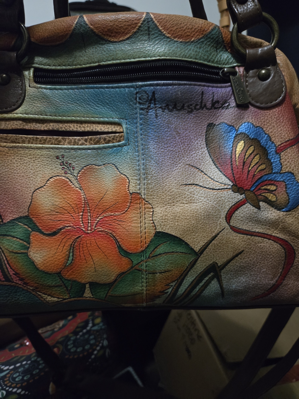 Awesome Anuschka Hand-Painted Floral Butterfly Satchel – Multicolor. GUC - Picture 11 of 16